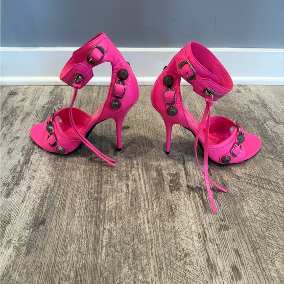 Balenciaga Cagole Pink Strappy Leather Heels NEW - Picture 8 of 13